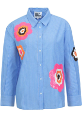 The Shirt Project blauw witte blouse flower pailletten